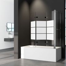 Boromal - Duschwand für Badewanne 75x120cm 3-teilig Faltwand mit Seitenwand, Gestreift Faltbar Badewannenaufsatz mit 5mm esg Sicherheitsglas,