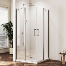 Eckeinstieg Duschkabine Schwingtür 80x90x185cm Doppel Pendeltür mit fester Segment Duschwand Duschabtrennung mit 5mm Nano esg Glas, Silber Drehtür