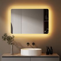 Boromal - led Badspiegel mit Beleuchtung 60 x 40 cm Badezimmerspiegel 3 Lichtfarbe Dimmbar 3000-6500K kaltweiß Neutral Warmweiß Wandspiegel
