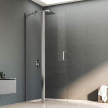 Walk in Duschwand Walkin Dusche 76x185cm Walk in Dusche Pendeltüren Duschabtrennung mit Festelement Schwingtür Duschtrennwand 5mm nano Glas, Montage