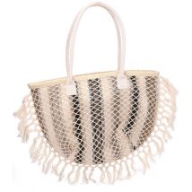 Borsa tessuto righe grigie con nappe cm40x13h32/50