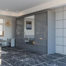 Sliding Wardrobes 4u - Dublin High Gloss 2&3 Sliding Mirror Door Wardrobe - Grey 255cm