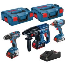 Kit 3 outils 18V GSR/GDX/GBH - BOSCH - avec 3 batteries 18V 4.0AH - chargeur - L-BOXX - 0615990M0V