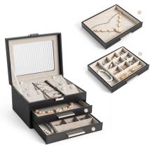 Boîte à Bijoux Coffret à Bijoux 3 Couches, boîte à bijoux Femme pour Bagues Boucles d'oreilles Colliers, noir - Mondeer