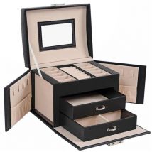 Boîte à bijoux mallette à bijoux coffret à bijoux de voyage organisateur de bijoux portable avec 2 tiroirs miroir serrure et clés verrouillable 17,5