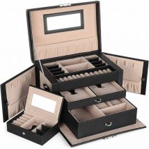 Songmics - Boîte à bijoux, Organisateur à bijoux avec 2 tiroirs, Coffre à bijoux verrouillable avec miroir, Boîte de voyage portable, doublure en