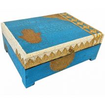 Boîte bois sculpté finitions laiton Main de Fatima