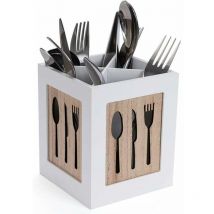 Boîte à couverts en bois - Panier à couverts pour cuillère, fourchette, couteau - Range-couverts décoratif avec motif couverts - Pour table à manger,