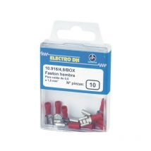 Boîte de 10 bornes femelles Faston isolées pour câbles de 0,5 à 1,5 mm² 6,35 mm Electro Dh Manchon de couleur rouge 10.916/6.3/R/BOX 8430552088249