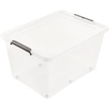 Boîte de rangement Clipbox Lars, 145 l, 76 x 57 x 42, avec roues, couverture clip à fermer, transparente