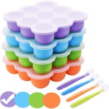 Mezheng - Boîte de Rangement Congelée Pour Aliments Pour Bébés, Bébé Récipient en Silicone avec Couvercle Hermétique et 9 Alvéoles Indépendantes,