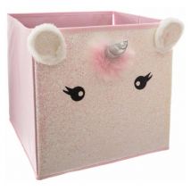 Boîte de Rangement Imprimé Licorne 29x31cm Rose