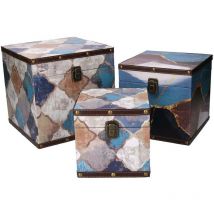Boîte en similicuir 1-3 maroquin bleu carré cm24x24h24