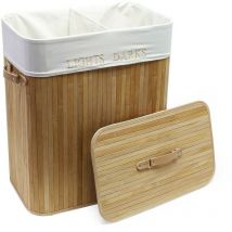 Helloshop26 - Boîte à linge en bambou 105 litres avec sac en lin naturel pliable