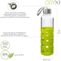 Bouteille D'Eau En Verre Avec Couvercle En Caoutchouc Et Bouchon Anti-goutte, 500ml, Sans Bpa - Oryx