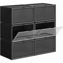 Songmics - Boîtes à Chaussures, Lot de 6, Coffre de Rangement, empilable, avec Porte, en Plastique, Pointure Jusqu'à 46, 36 x 28 x 22 cm, Noir LSP06CB