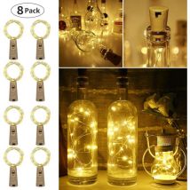Yzmrbdqc - Bott Lights avec liège pour Gin, Lot de 8 2M 20 d Guirlandes lumineuses en liège Blanc chaud alimentées par piles pour décorations de
