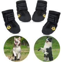 Bottes pour chien de protection, Lot de 4 étanche Chaussures de chien pour chiens de taille moyenne et grande - Noir(1)