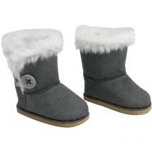 Bottes pour poupées Sophia's par Teamson Kids 18 pouces en simili daim gris, chaussures de poupée bébé avec doublure et bordure blanches pour poupées