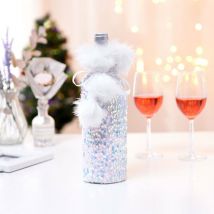Bouchon de bouteille de vin de noël, sac cadeau avec cordon de serrage, sac pour bouteille de Champagne(Blanc)