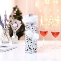 Bouchon de bouteille de vin de noël, sac cadeau avec cordon de serrage, sac pour bouteille de Champagne(argent)