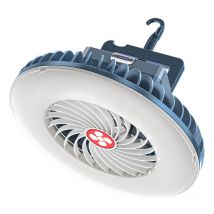 LIFCAUSAL Ventilateur-Lampe USB Portable pour Camping - Ventilo Bureau Rechargeable 2400mAh avec Crochet et LED (Maison/Bureau/Extérieur)