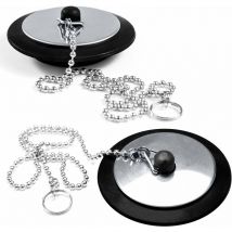 Sunxury - Bouchon d'évier - Chrome - Caoutchouc - Bouchon de Bain - Couvercle de Drain - Paquet de 2 - Accessoire de Salle de Bain pour Baignoire