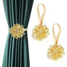 Boucle de rideau magnétique à clip - Boucle de rideau sans perforation - Boucle de rideau à fleurs - Accessoires pour rideaux (couleur : or)