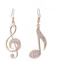 Boucle d'oreille note de musique pour femme, boucle d'oreille hypoallergénique en plaqué or rose et argent avec cristal(Couleur or rose)