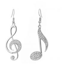 Boucle d'oreille note de musique pour femme, boucle d'oreille hypoallergénique en plaqué or rose et argent avec cristal(Blanc k)