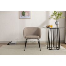 Boucle Fabric Armchair Accent Chair Dining Chair with Black Powder Coating Metal Leg, Light Grey