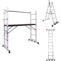 Boudech - RIG-100 Echelle multifonctionnelle avec échafaudage et plate-forme antidérapante avec main courante
