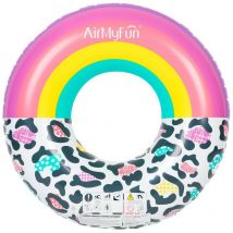 Bouée Gonflable Ronde xxl pour Piscine & Plage Ultra Confort, Flotteur Deluxe - Arc-En-Ciel Et Léopard ø120cm