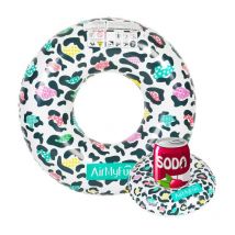 Airmyfun - Bouée Gonflable xxl et Porte Boisson Gonflable pour Piscine & Plage - Pack Evasion Leopard