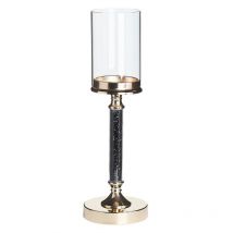 Bougeoir à Pied Doré et Noir en Verre et en Métal Idéal pour Bougies Piliers et Décoration de Table de Salle à Manger Salon au Style Glamour