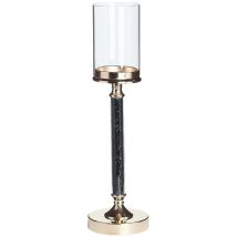 Bougeoir à Pied Doré et Noir en Verre avec Pied en Métal Idéal pour Bougies et Décoration de Cheminée ou Table de Salle à Manger