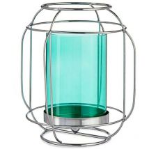 Bougeoir lanterne bleu argenté métal verre (19 x 20 x 20 x 19 cm)