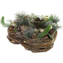 Vacchetti - Bougeoir avec pommes de pin et baies blanchescm19x19h9,5