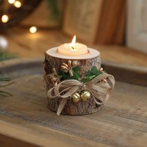 Bougeoir de Noël en bois fait à la main, bougeoir en forme de cylindre, décoration de vacances rustique, cadeaux de bougeoir personnalisés, centre de