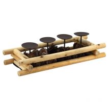 Bougeoir en bois avec pommes de pin