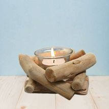 Fei Yu - Bougeoir en bois naturel en bois flotté avec support pour bougie et tasse en verre