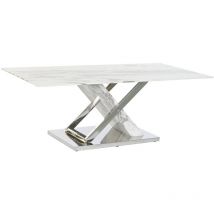 Table Café Acier Verre 120X60X42 Imitation Marbre