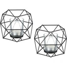 Relaxdays - bougeoir géométrique, lot de 2, pour bougies chauffe-plat et votives, porte-bougie, pot bougie, noir