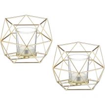 Relaxdays - bougeoir géométrique, lot de 2, pour bougies chauffe-plat et votives, porte-bougie, pot bougie, doré