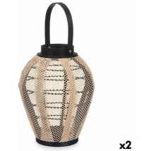 Giftdecor - Gift Decor Lantern Candle Holder with Handle Beige Wooden Fabric 25 x 30 x 25 cm (2 Units) - - Brand ean : 4899888723356