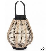 Giftdecor - Gift Decor Lantern Candle Holder with Handle Beige Wooden Fabric 25 x 30 x 25 cm (2 Units) - - Brand ean : 4899888723370