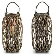 Cadeau Décor-Porte-bougies en verre osier brun 11,5 x 12 cm