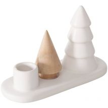 Bougeoir pour une seule bougie nevia, sapins en pierre et porcelaine.