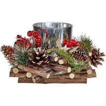 Bougeoir de Noël rouge vert argenté naturel 20 x 11 x 20 cm