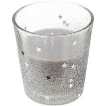 Bougie Argent dans un Pot en verre pailleté et étoilé 90G - Feeric Christmas